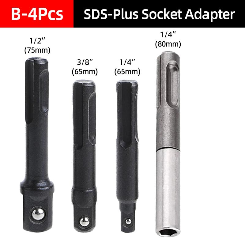 1/4"3/8"1/2" SDS Plus Socket Driver Drill Quick Change Hex Extension Adaptors Connector Hammer Drilling Bit Nut Impact Head Tool