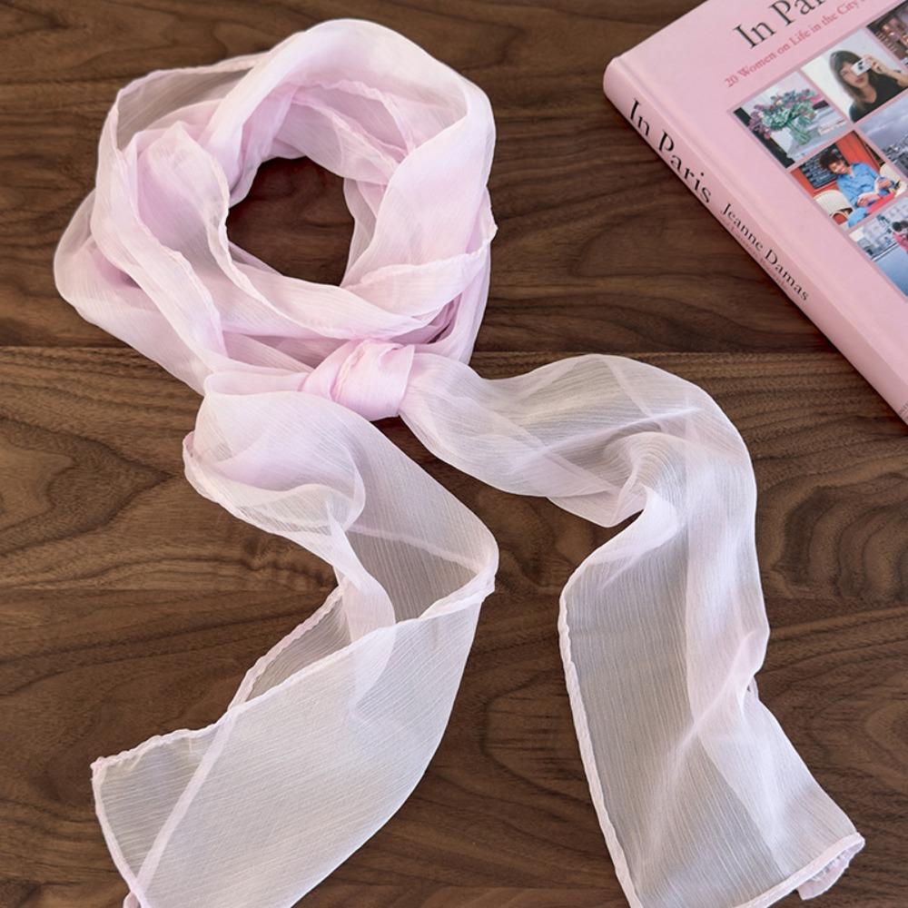 Adjustable Long Silk Scarf Thin Ribbon Neckerchief French Chiffon Silk Scarf  Dress Decoration