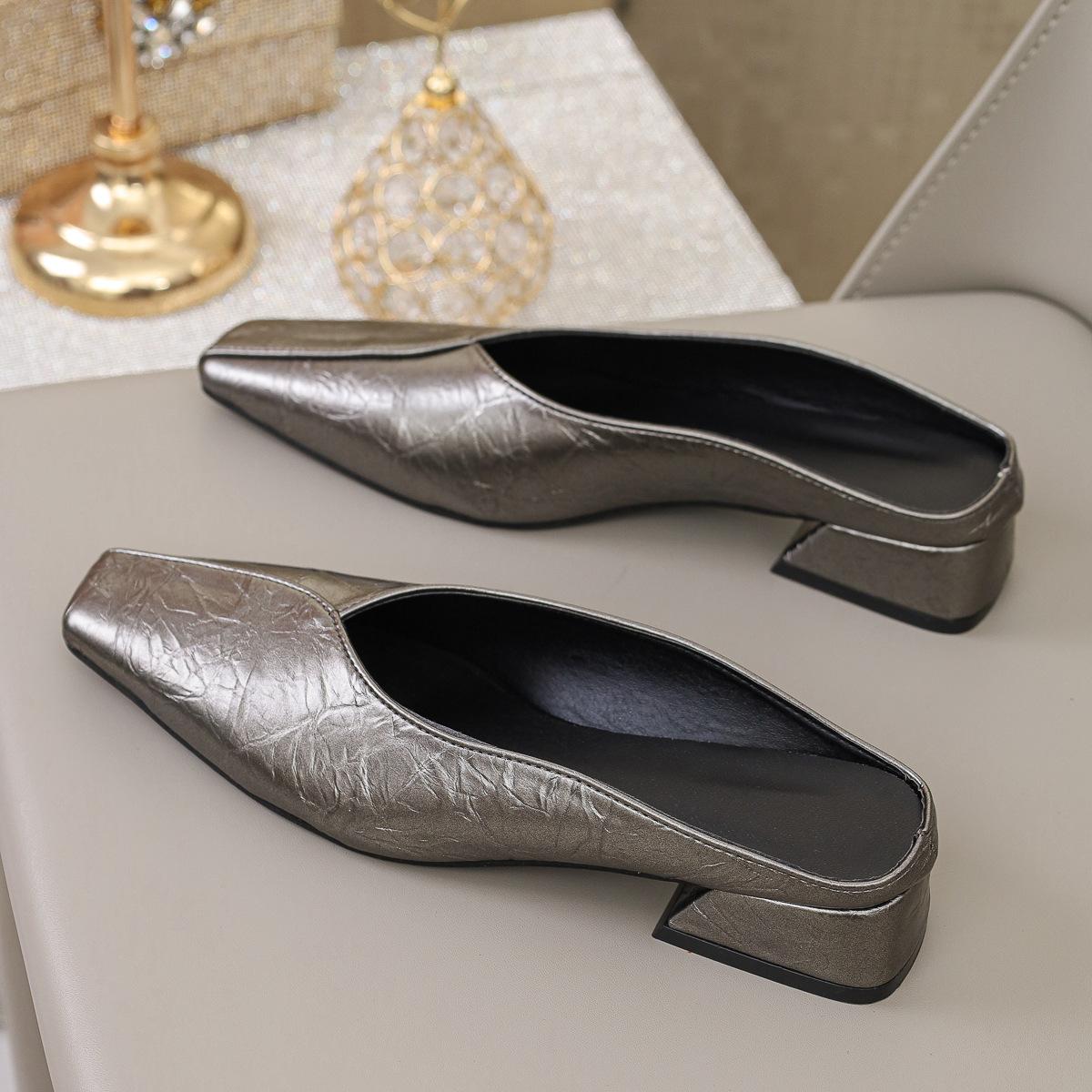 Fashion Chunky Heels Women Square Toe Mid Chunky Heel Sandals Summer Fashion Dress Slides Mule Slippers Designer Sandalias 35