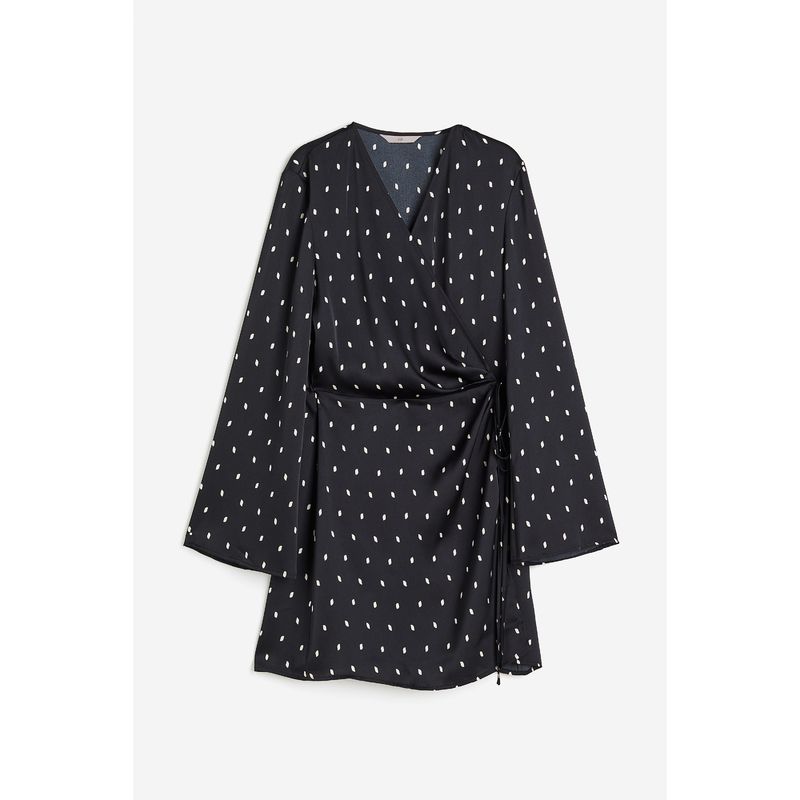 

HM Women s Clothing Dress Autumn French Satin Stomach Blanket Style V Neck Draping Effect Short Skirt 1182186