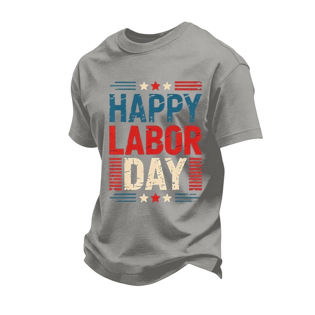 Men's Casual Loose Fit Short Sleeve T-Shirt Labor Day Graphic Print Crew Neck Comfortable Cotton Top