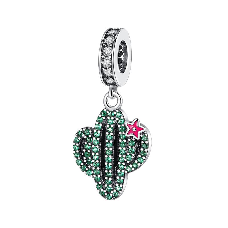 Grüne Farbe Charms Fit Armbänder 925 Silber Avocado Klee Perle Kaktus Chamäleon Zirkon DIY Schmuck Charme