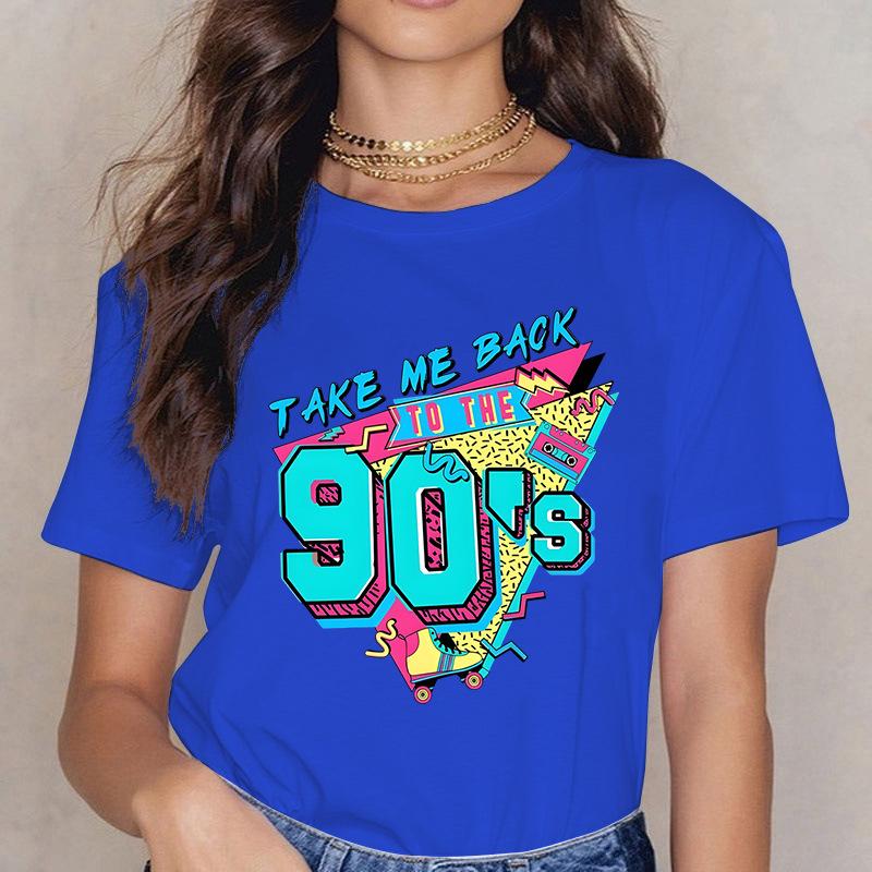 Take ME BACK TO THE 90'S Fun Letter Printed Casual Loose Round Neck Cotton Short Sleeved Top T-Shirts Women’s