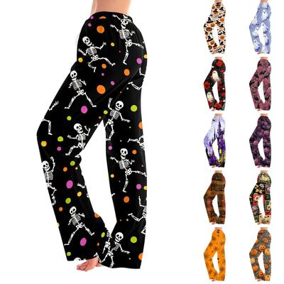Women's Halloween Print Casual Pajama Pants with Elastic Waist and Drawstring
