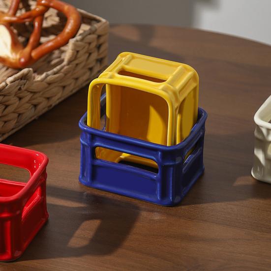 Creative Snack Bowl Mini Basket-Shaped Dish for Fruit Fries Multi-Purpose Small Ceramic