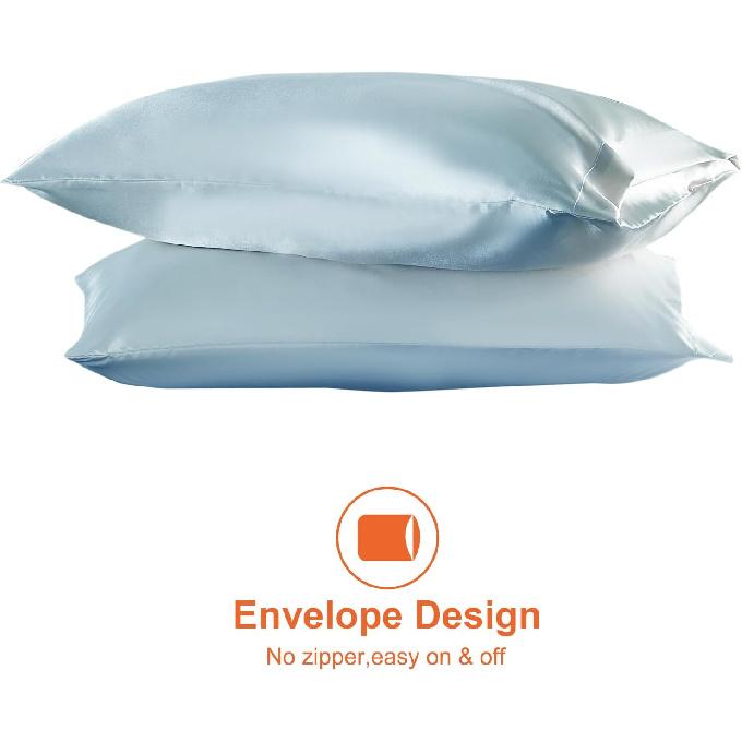 EHEYCIGA Satin King Pillow Cases Set of 2, Soft Pillowcases for Hair and Skin Similar to Silk, Blue Pillow Case 2 Pack with Envelope Closure, 20X40