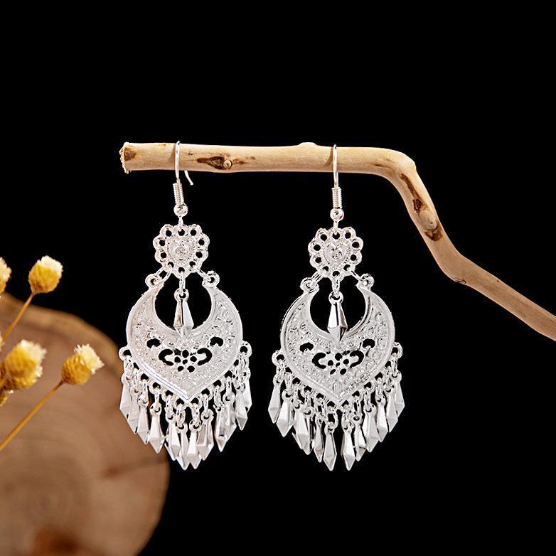 Colorful Ethnic-Style Long Feather Tassel Earrings