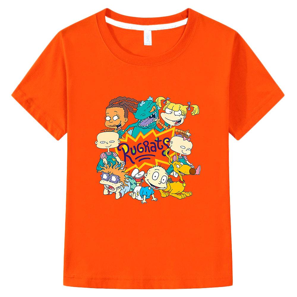 Rugrats 100%Cotton Children's T-Shirt Cartoon Tees Casual Cute Boys Tees Girls Kids Retro O-Neck Short Sleeve Anime T-shirt Fun T-shirt, Summer tops