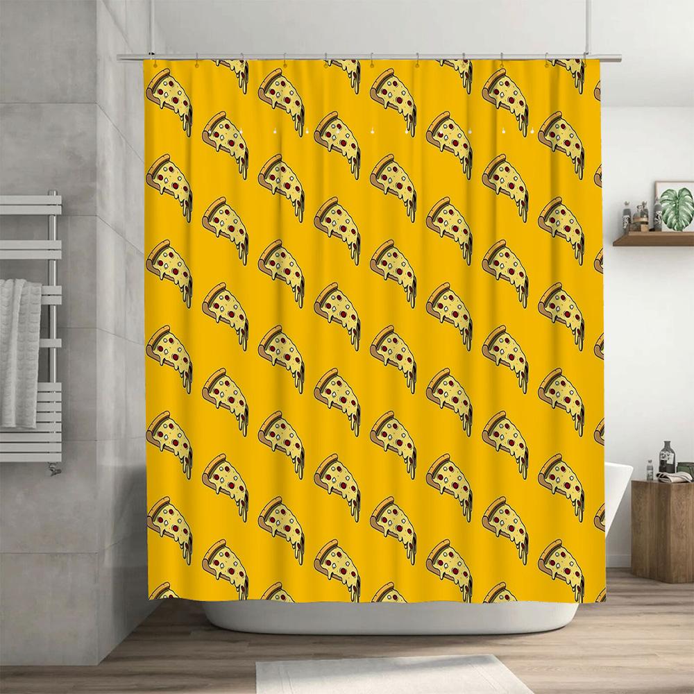 Pizza Shower Curtain Waterproof Abstract Italian Food Pattern Bathroom Decor Home Textile Modern Farmhouse Style Washable Liner