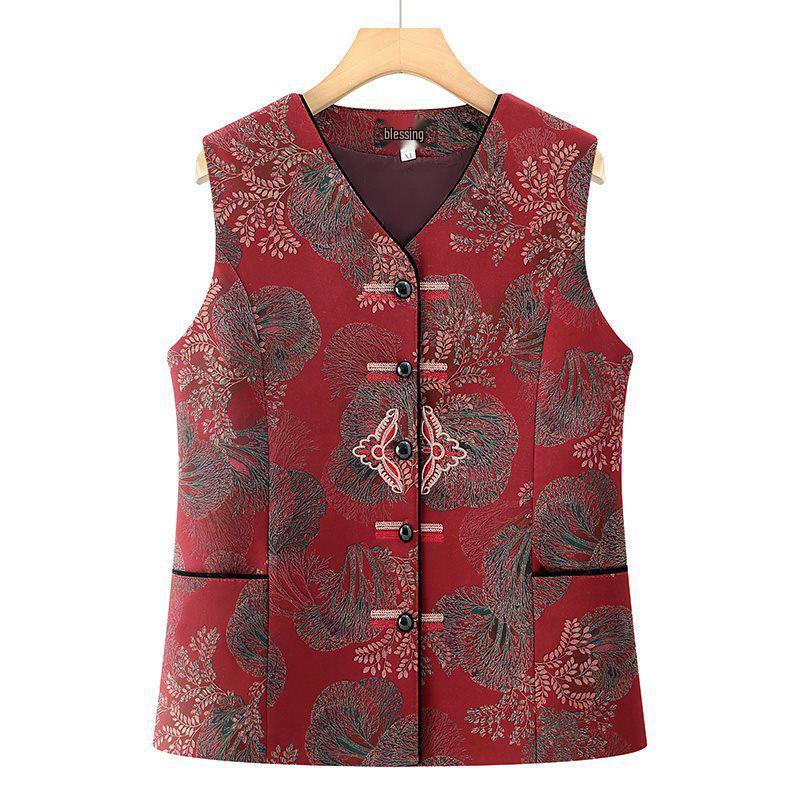 

Vintage Embroidered Grandma-Style Vest for Elderly Women - Spring/Autumn Tang Suit XL (80-100 jin)