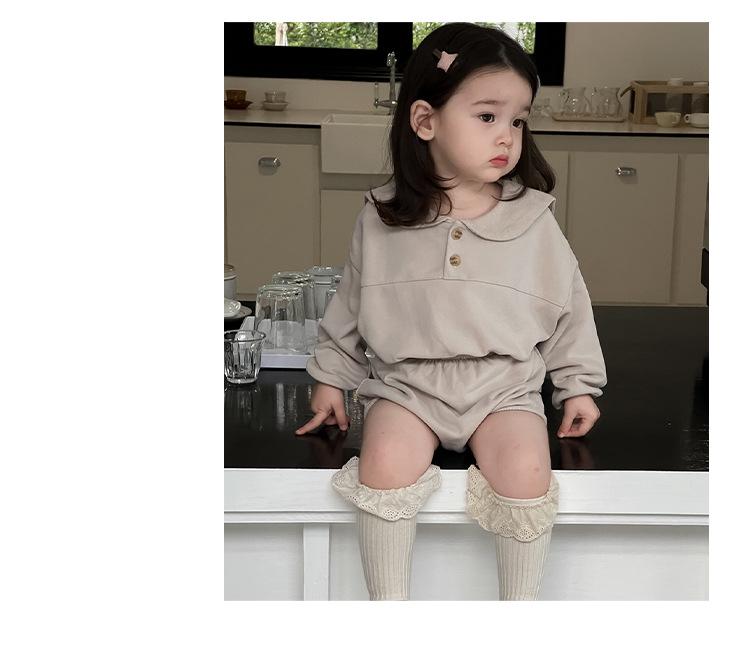 Korean Style Girls' Autumn Clothing Set 2025: Baby Romper & Two-Piece Outfit