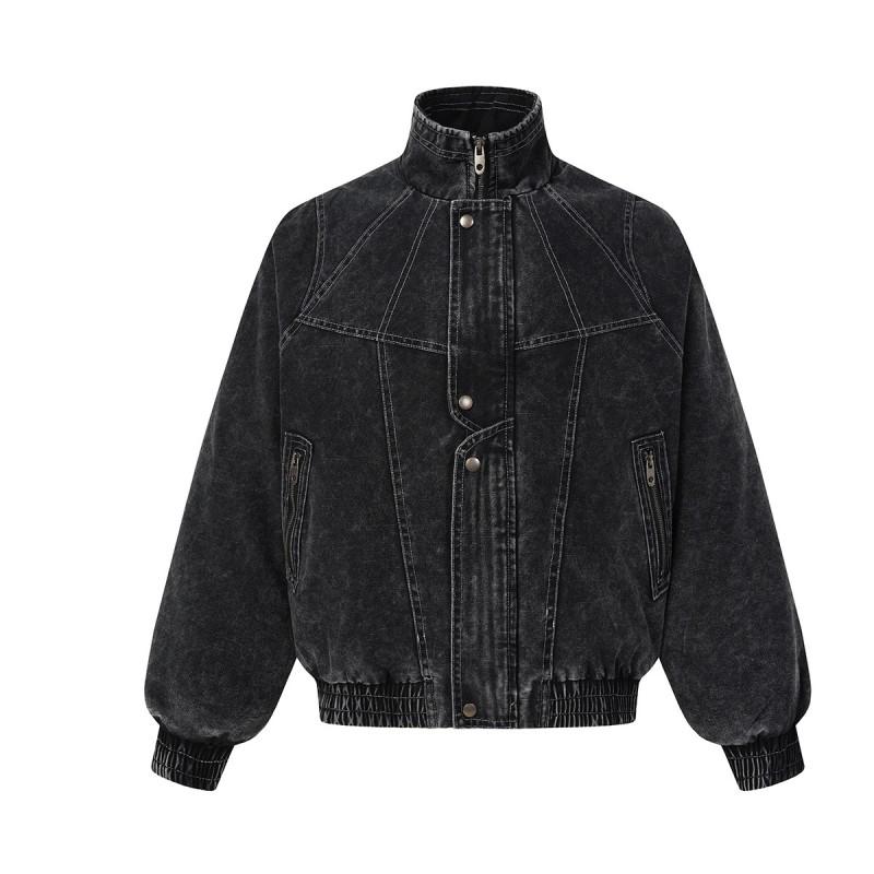 Magic Bear 2026 Winter Washed Distressed Cotton Padded Jacket Couple Streetwear Loose Fit Stand Collar Zip Up