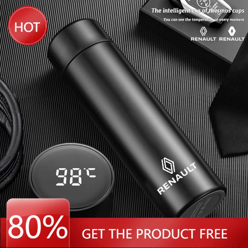 2026 Hot For Renault Hub Caps 500ml Stainless Steel Smart Thermos Mug Insulated Water Bottle For Renault Clio QM6 Kadjar Scenic