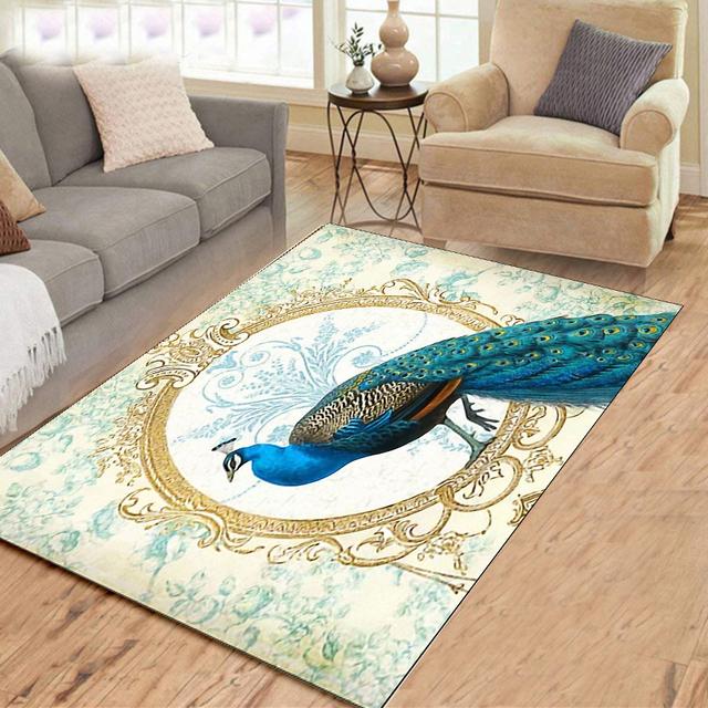 Living Room Home Decor Rugs For Bedroom Exquisite Ice Blue Peacock Canary Floor Mats Door Mats Carpets Bedroom Carpets