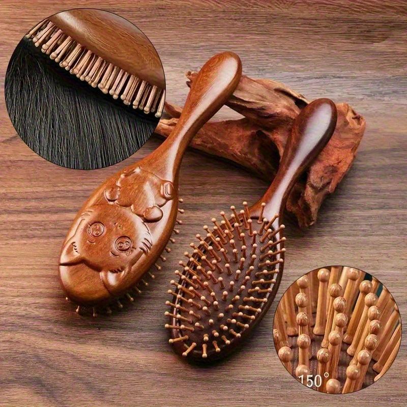 1Pc Sandalwood & Bamboo Air Cushion Brush - Gentle Scalp Massage Comb for All Hair Types with Unique Animal & Floral Designs.