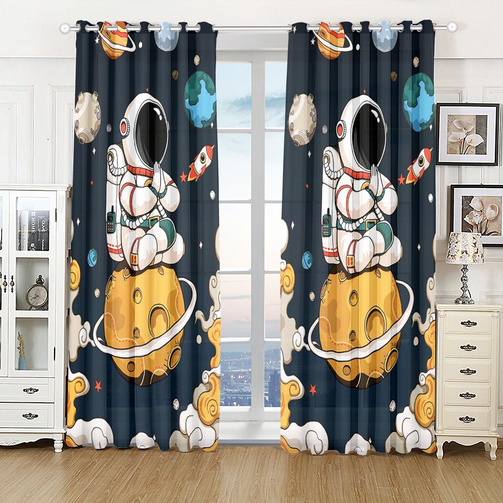 

Cheap Cartoon 3D Spaceman Planet Series Sunshade Drapes 2 Panel Kids Boys Girls Space Bedchamber Livingroom Space Decorative Drapes 100W130H(CM)40x51in&Grommet Top