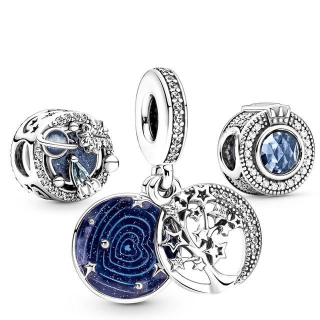 3pcs /Lot Blue Enamel Globe Charms Beads Star Pendant Fit Diy Brand Charm Bracelets Necklaces For Women Fashion Jewelry Making