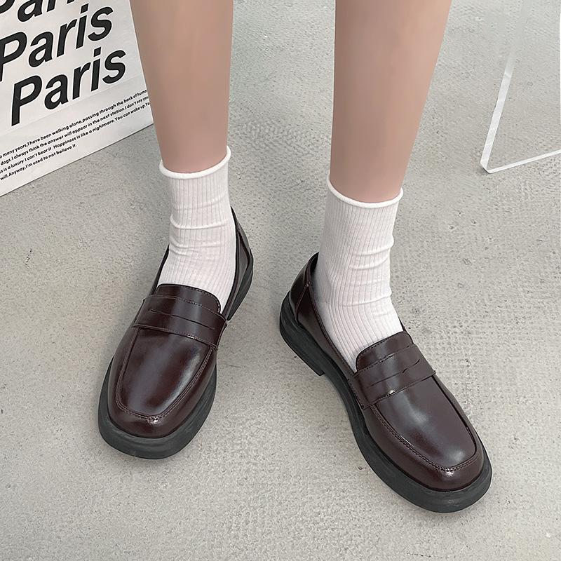 One-pedal round-headed small leather shoes 2025 winter new Japanese women's jk retro shoes college British style loafer single shoes