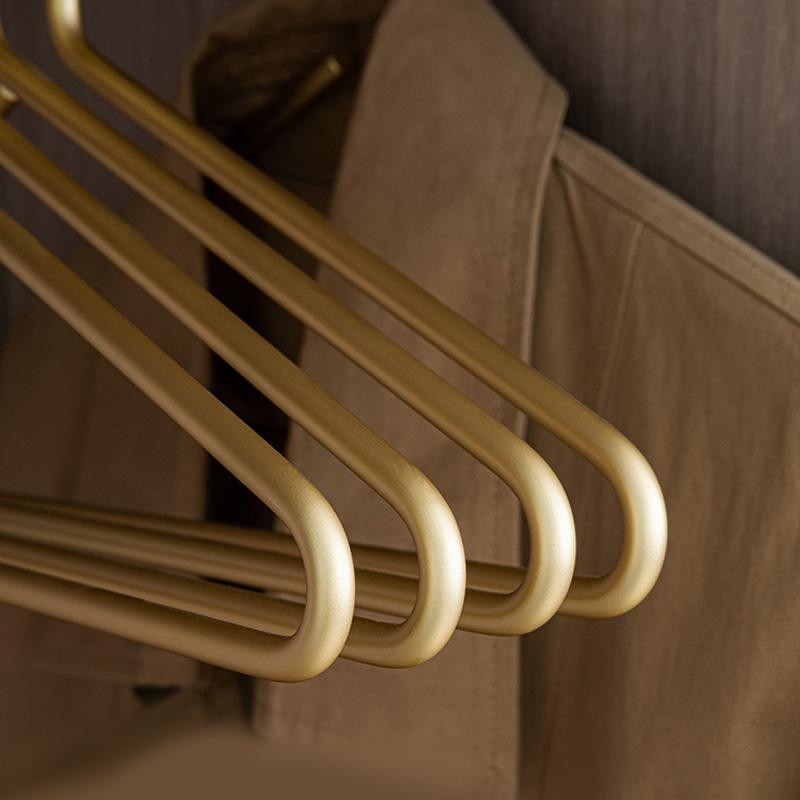 5pcs Coat Hangers Solid Aluminum Alloy Seamless Matte Gold Clothes Hanger Trousers Sweater Storage Racks Wardrobe Organizer