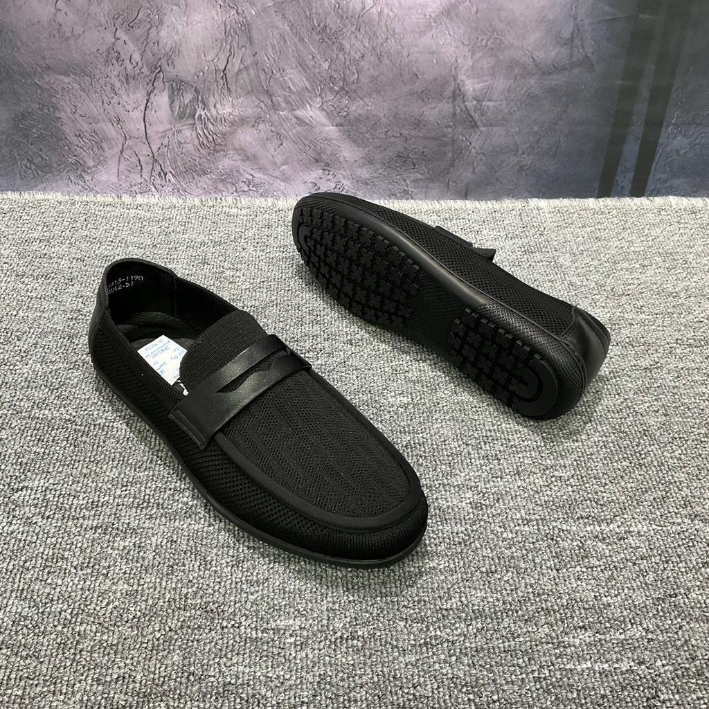 Spring and summer mesh fly-woven Doudou shoes breathable men's fashion trend short black casual leather shoes one-pedal cover