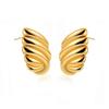Vintage Stainless Steel Trapezoid Square Wing Geometric Stud Earrings for Women Gold Plated Striped Pleated Texture Jewelry
