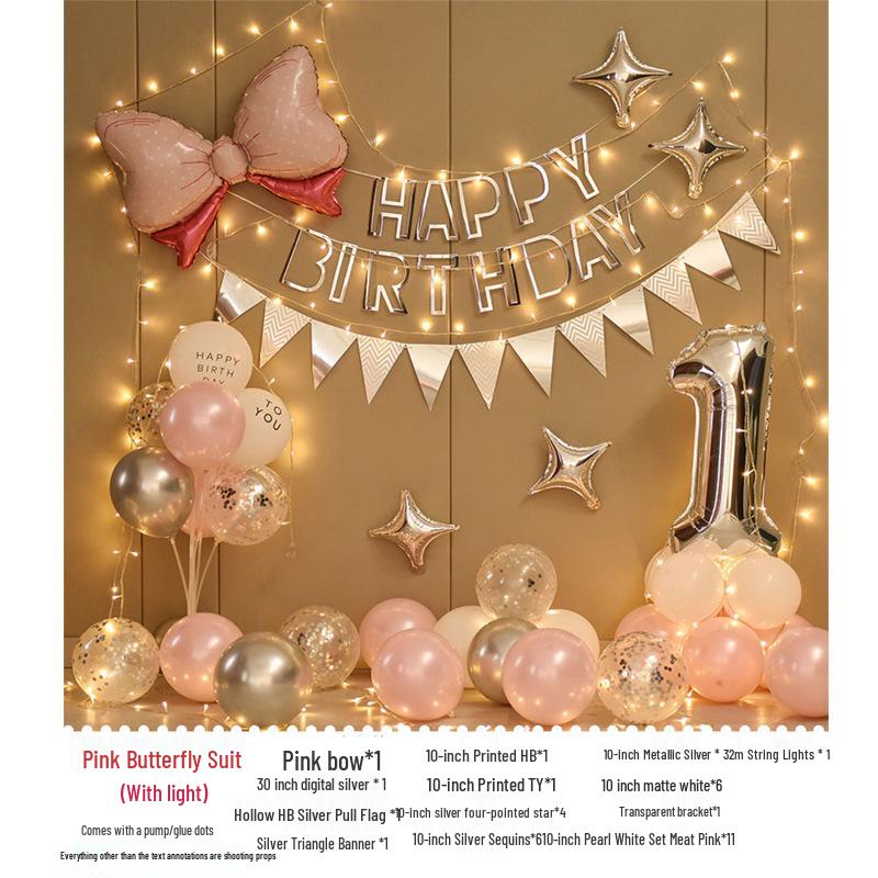 First Birthday Party Balloon Decoration Set with Light Strip for Boys and Girls