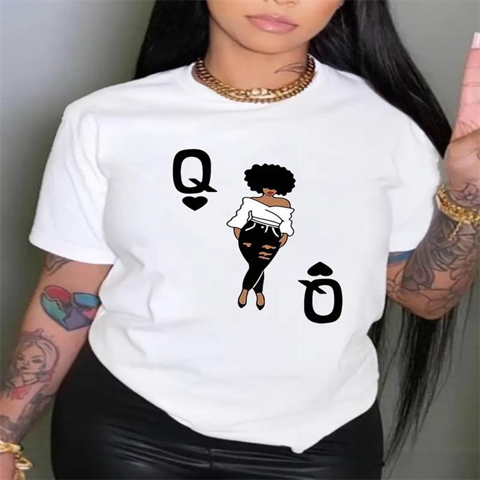 Summer Round Neck Printed Top Fashionable Casual Cute Short Sleeved Women's Pure Cotton T-shirts