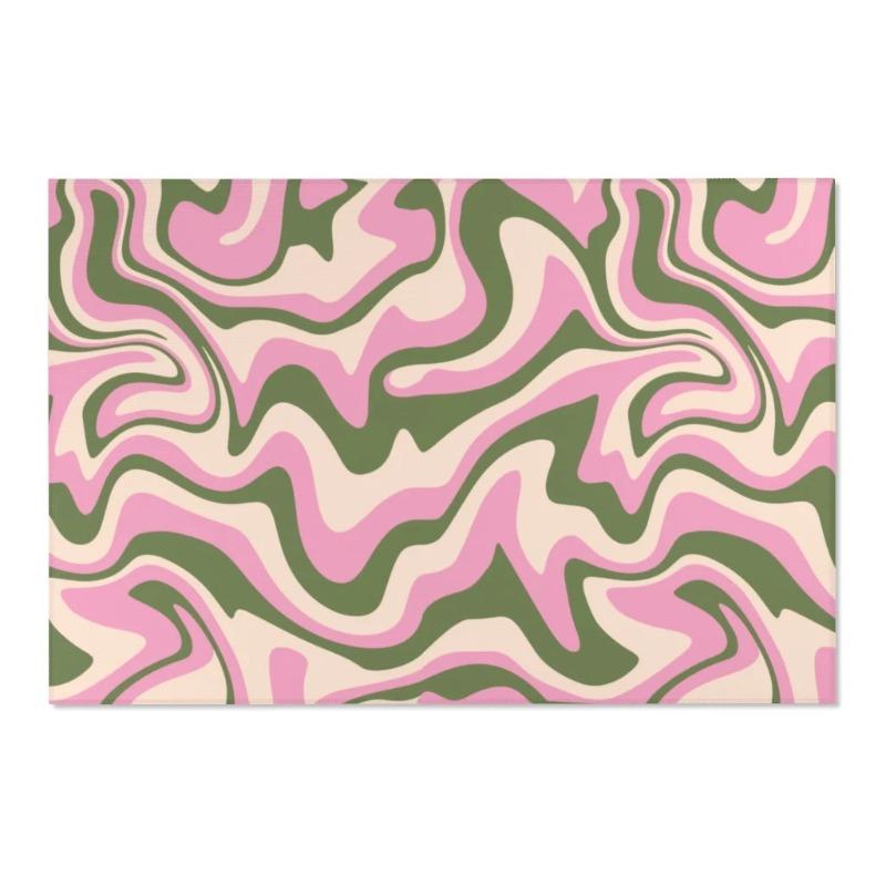 

Зеленый розовый волнистый ковер Trippy, фанковый ретро-ковер в датском пастельном стиле для спальни, эстетичный ретро-ковер для гостиной, декор Y2k, ковры 40X60cm-16x24in