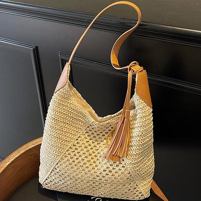2025 novo pingente de corda de papel ins bolsa tecida moda oca casual bolsa de palha bolsa de praia de ombro bolsa feminina