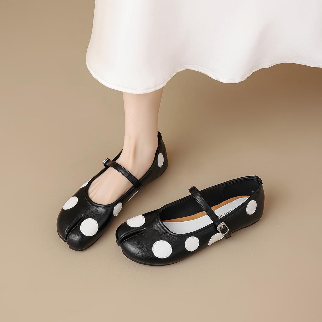 8293-2 niche polka dot pig's trotter split-toe shoes, Mary Jane flats, shallow ballet flats