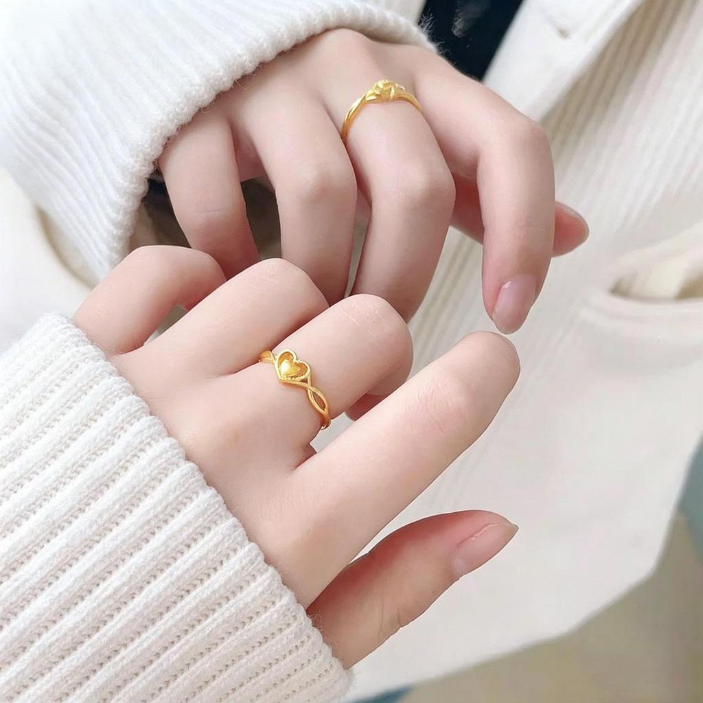 Heart-to-heart ring women's new style open adjustable niche design daily wear retro classic tail ring