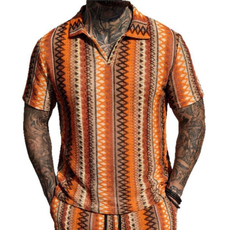 Summer Fashion Knitted Crochet Lapel Men's Short Sleeved Casual Vacation Polo Shirt