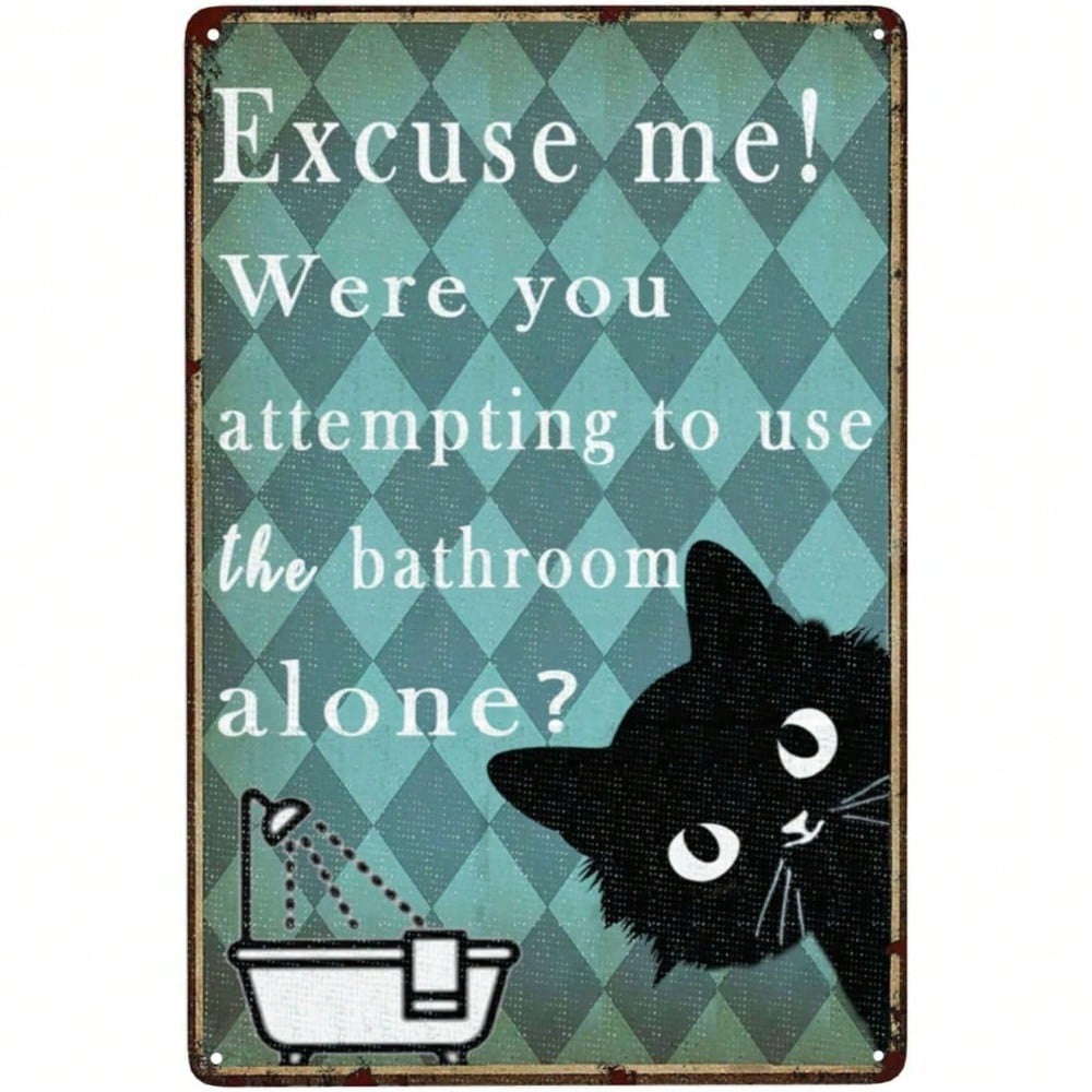 

Metal Wall Art Poster, Funny Cat for Bathroom, Vintage Tin Sign for Home Bar Garage