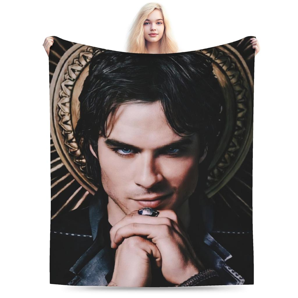 Damon Salvatore The Vampire Diaries Blankets Fleece Printed Ian Somerhalder Portable Warm Throw Blanket for Sofa Bedding Throws