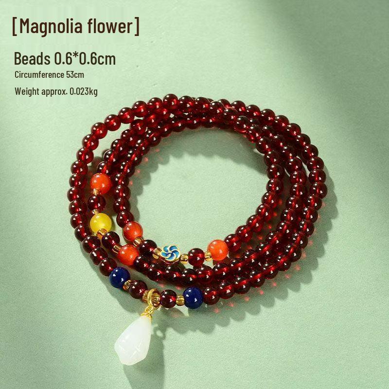 Faux Garnet Multi-Strand Pixiu Ginkgo Magnolia Cloisonné Bracelet - Hot Seller