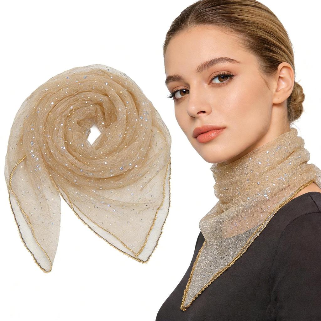 80cm Glitter Rhinestone Square Scarf, Sparkly Mesh Head Wrap for Women