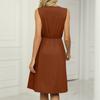 Women's Spring and Summer Solid Color V-neck Lace Stitching Waist Dress Without Cuff Bag