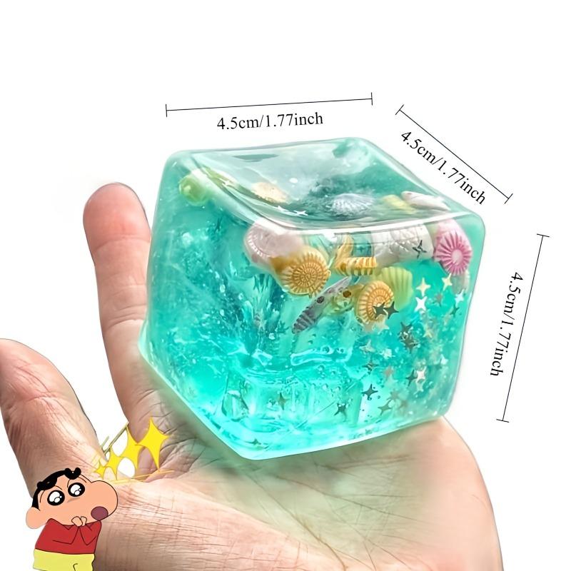 Aesthetic Blue Ice Cube Squishy - Cute Seashell Inclusions, Sensory Toy For Anxiety & Focus