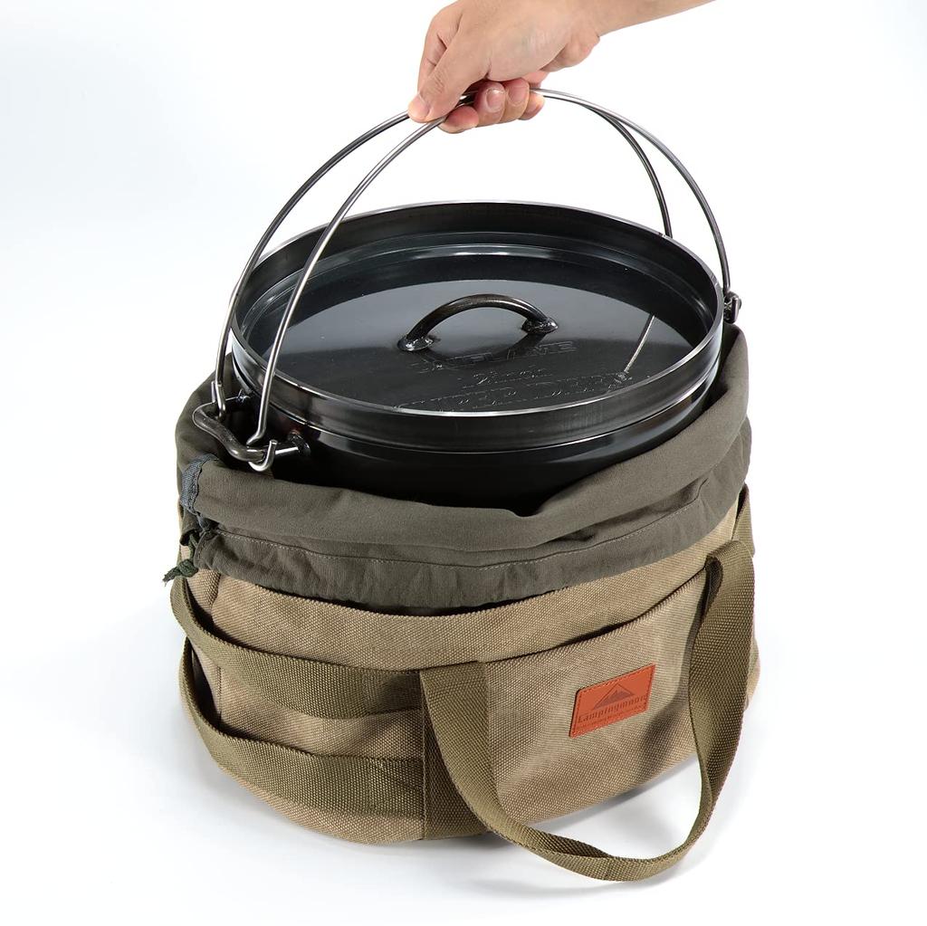 CAMPING MOON Extra Thick Canvas Flea Bag, Large, 12-inch Dutch Oven Case, Camping/Outdoor Storage Bag, DO-32-BK