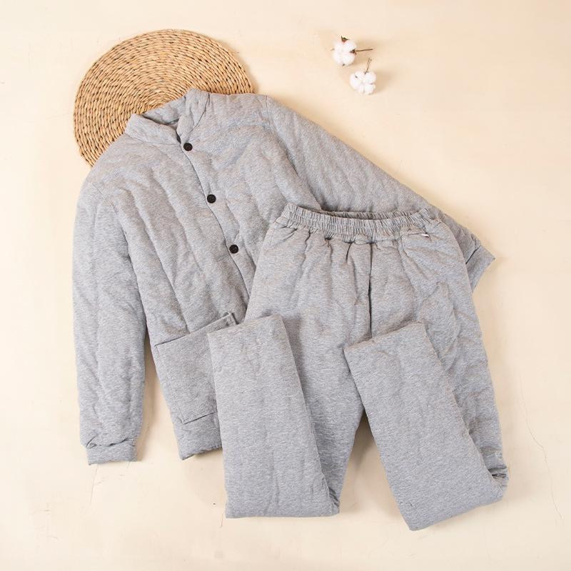 Men's Hand-stitched Pure Cotton Warm Jacket and Pants Home Set