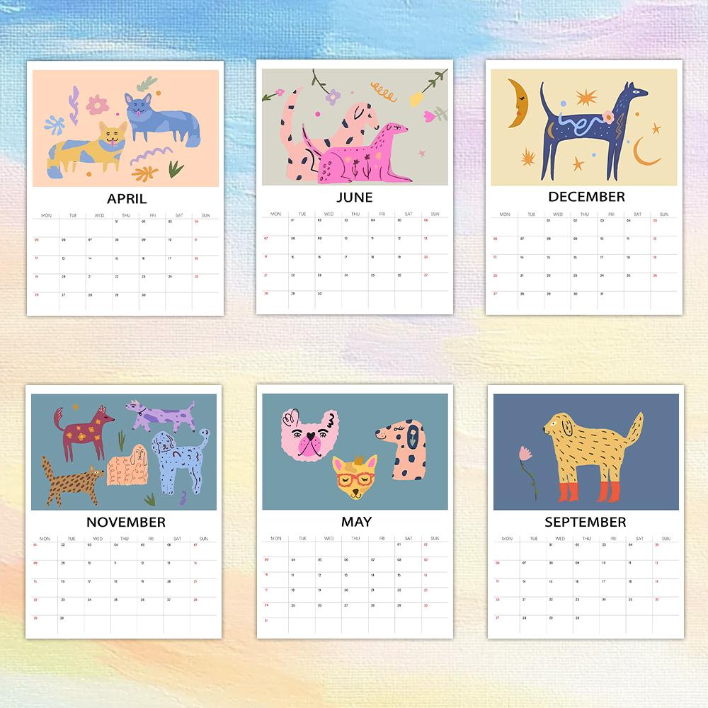 1pc 2026 Wall Calendar, Abstract Cat Dog Illustrations, 12 Months Planner, Perfect Gift for Birthday, Christmas & New Year.