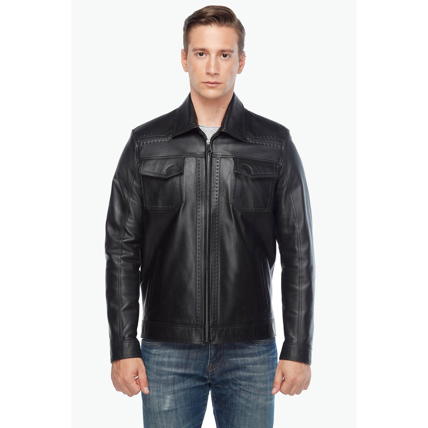 

Черная кожаная куртка с заостренными краями Marco