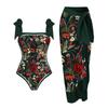 2025 European Retro One-Piece Swimsuit Set with Mesh Long Skirt – Women's Conservative Swimwear with Sun Protection