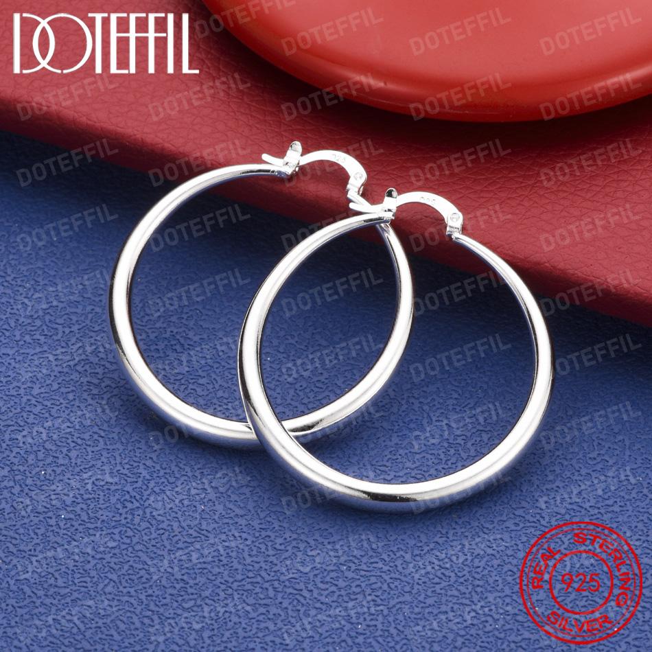 Xiaomi 925 Sterling Silver 40mm Delicate Polished Round Earrings for Women, Fashionable Wedding Party Gift Jewelry