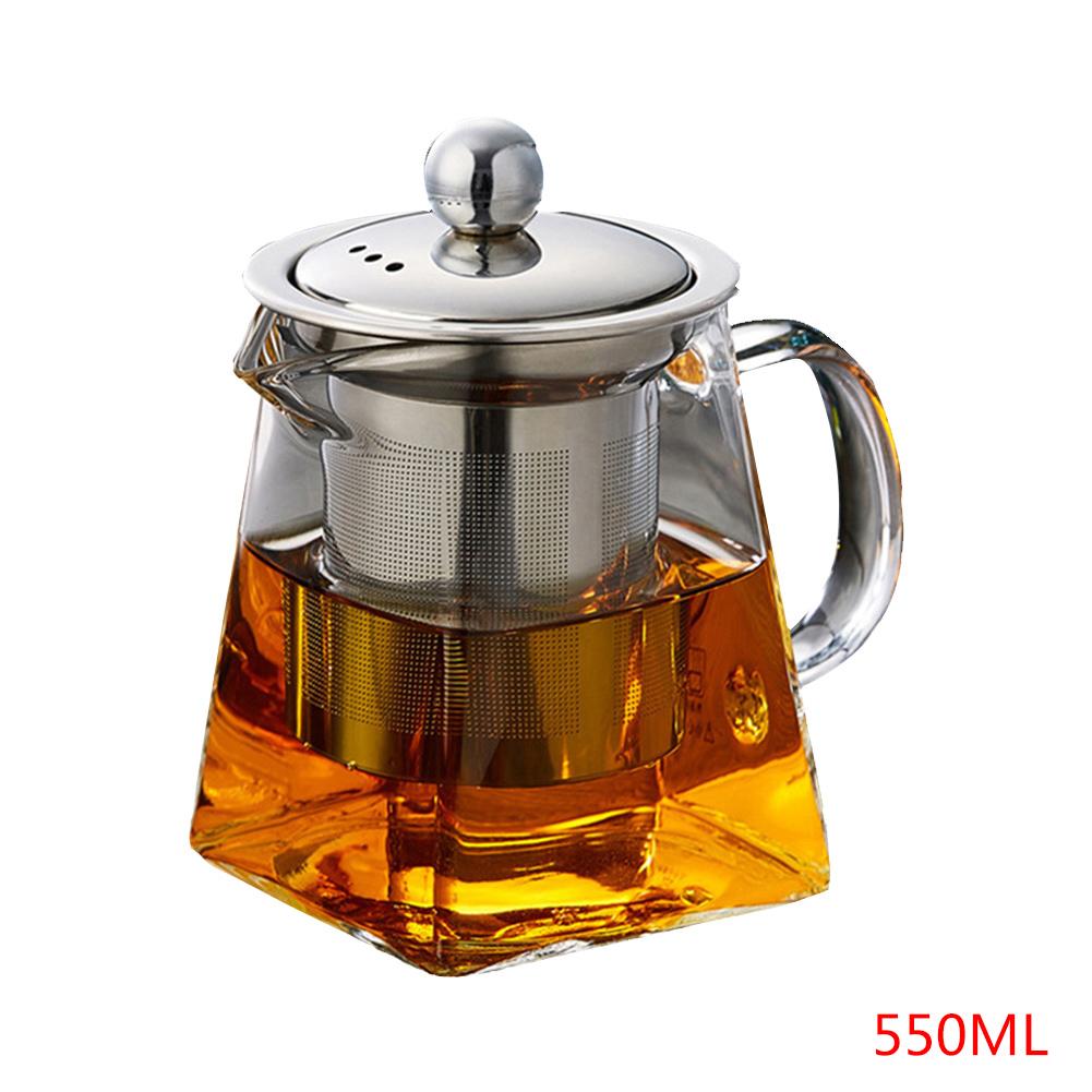 High Temperature Resistance Glass Tea Set Heat Resistant Square Glass Stainless Steel Infuser Filter Teapot Oolong Flower Teapot