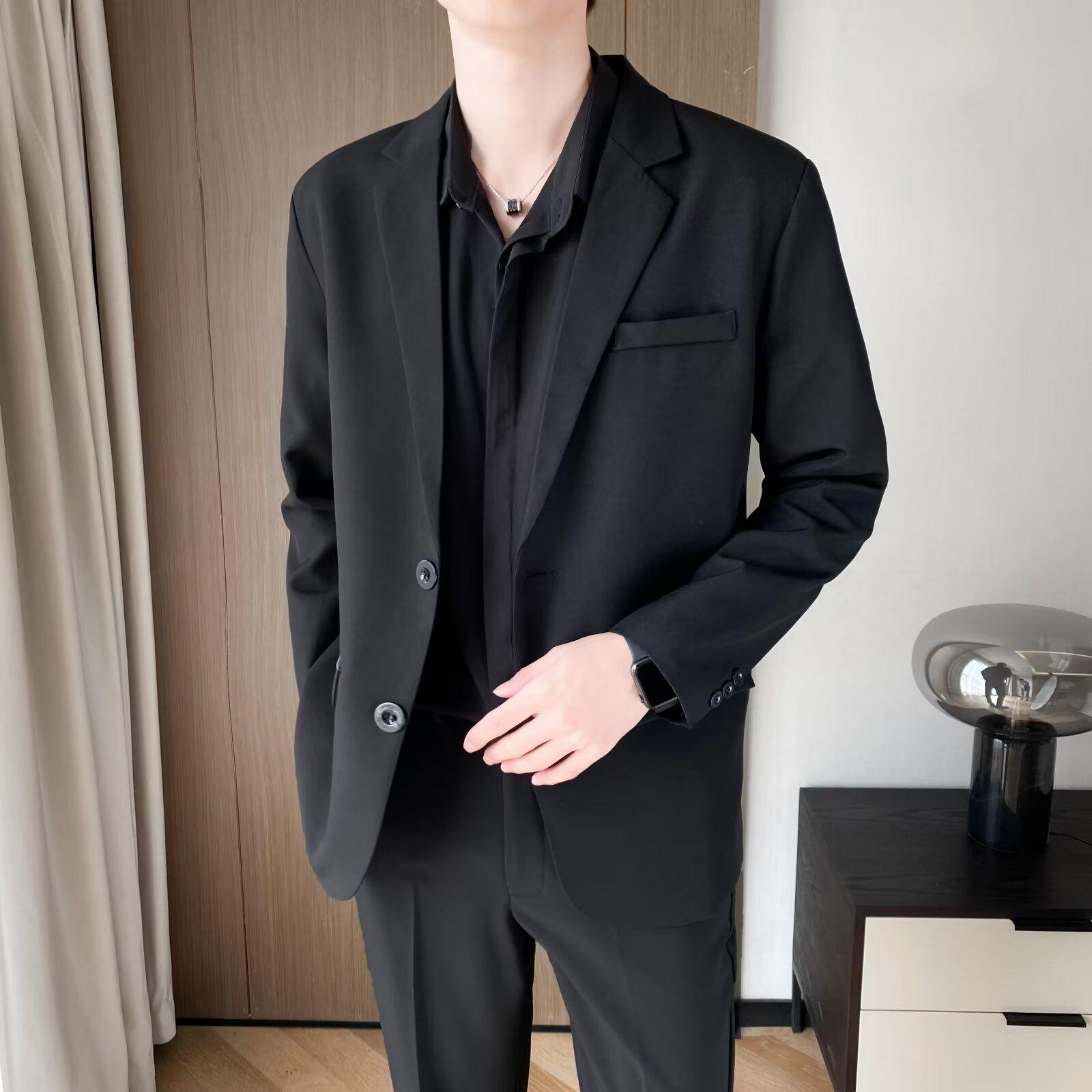 

2024 Высококачественные мужские корейские официальные повседневные костюмы: Зрелые черные куртки и топы 5XL