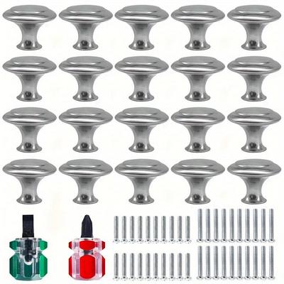 Lot de 20 boutons de placard de cuisine en métal brossé et acier inoxydable pour tiroirs, commodes, chambres à coucher, avec deux tailles de vis, avec tournevis