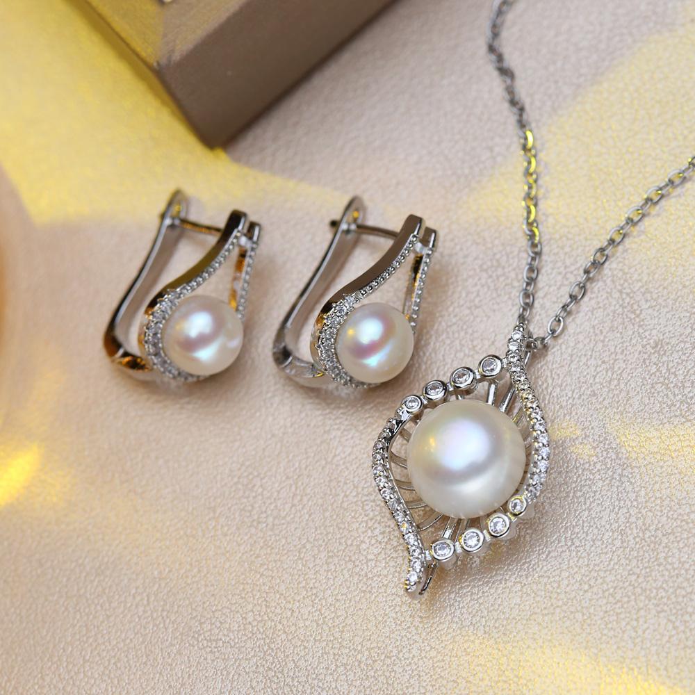 Fashion Leaves Leaf Necklace Earings Freshwater Pearl Jewelry Sets For Women Freshwater Pearl Necklace Pearl Earrings