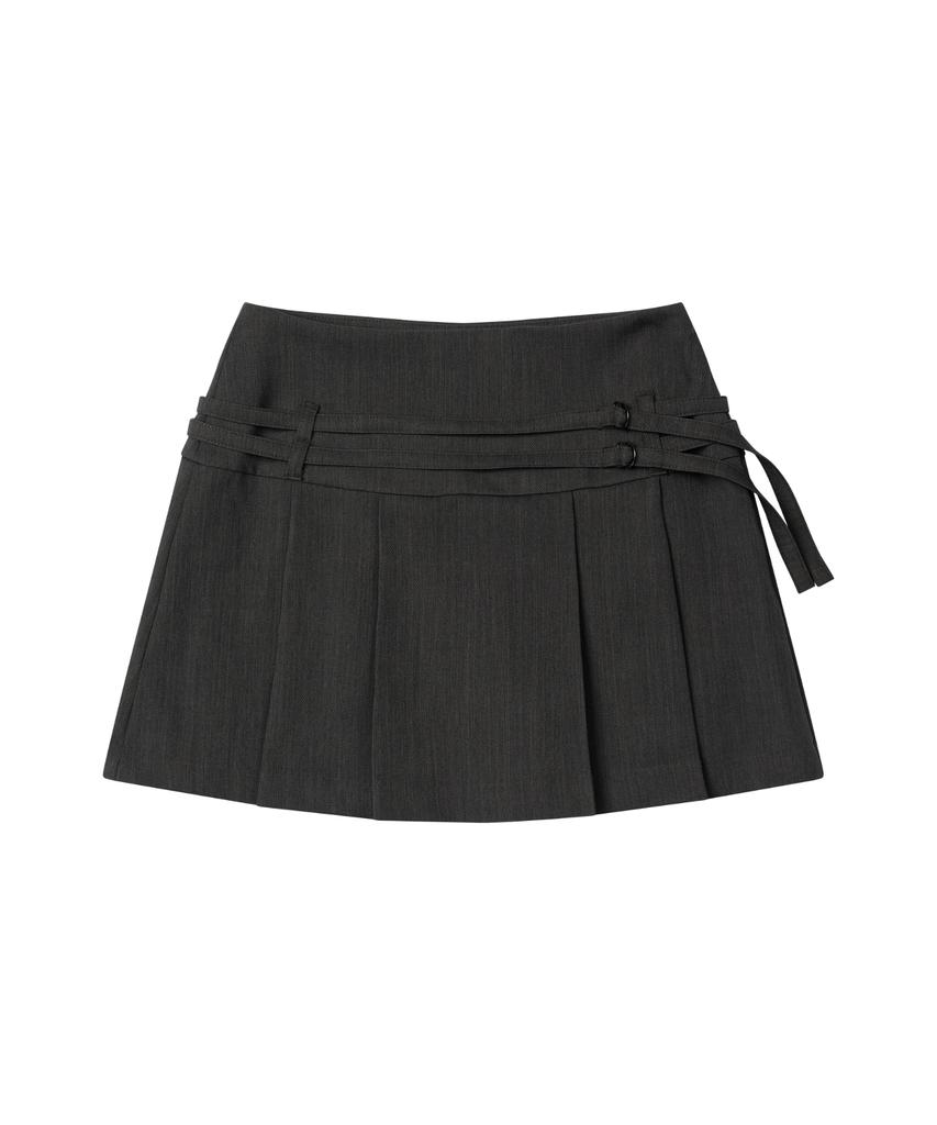 Ledeoli Double Strap Pleated Mini Skirt [Charcoal]