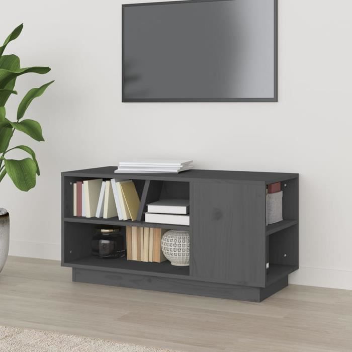 814406 vidaXL TV Cabinet Grey 80x35x40.5 Cm Solid Pine Wood